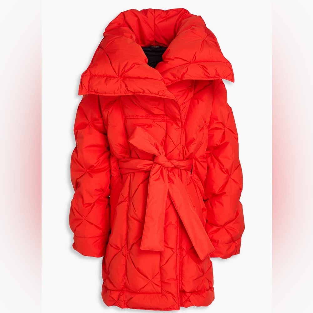 Goldbergh Tomato Red Lauren belted quilted shell down coat